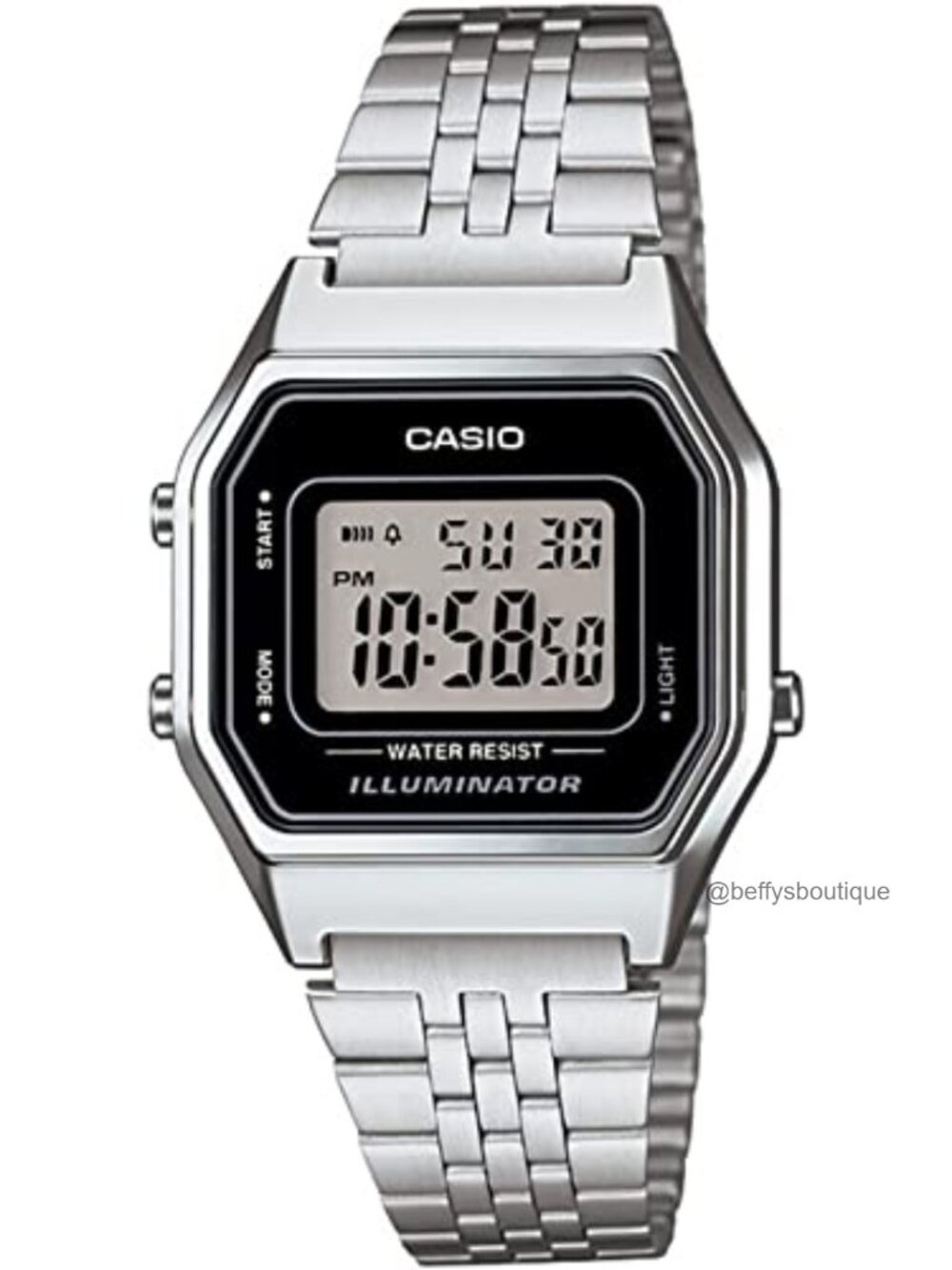 Casio Ladies Mid-Size Digital Retro Watch Stainless Steel